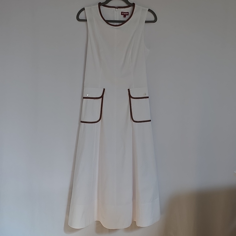 Staud White & Brown Lined Cotton Dress.  Size 4